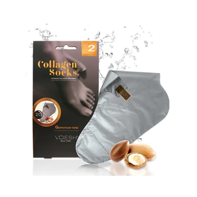 Маска для ног Voesh Collagen Socks VFM512COL, с коллагеном, оливковым и аргановым маслами, интенсивно увлажняет ноги, 2 пары носков