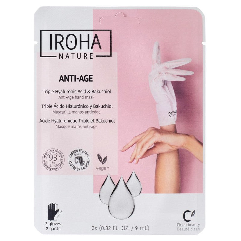 Маска для рук Iroha Anti-Age Hand Mask Triple Hyaluronic Acid &amp; Bakuchiol NHAND915 для зрелой кожи с гиалуроновой кислотой, 1 пара перчаток