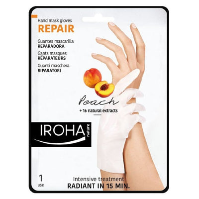 Kaukė rankoms Iroha Regenerating Peach Hand & Nail Gloves INHAND1 su persikais, 1 pora pirštinių