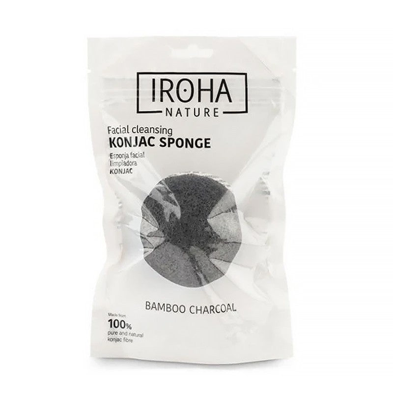 Face sponge Konjac Iroha Nature Charcoal INKONJAC1, made of 100% natural bamboo charcoal, detoxifying