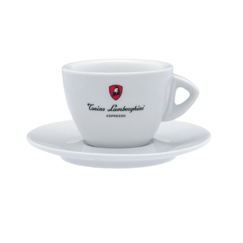 Ceramic double espresso cup Tonino Lamborghini Caffe Doppio 546/WS, with saucer, white, 100 ml
