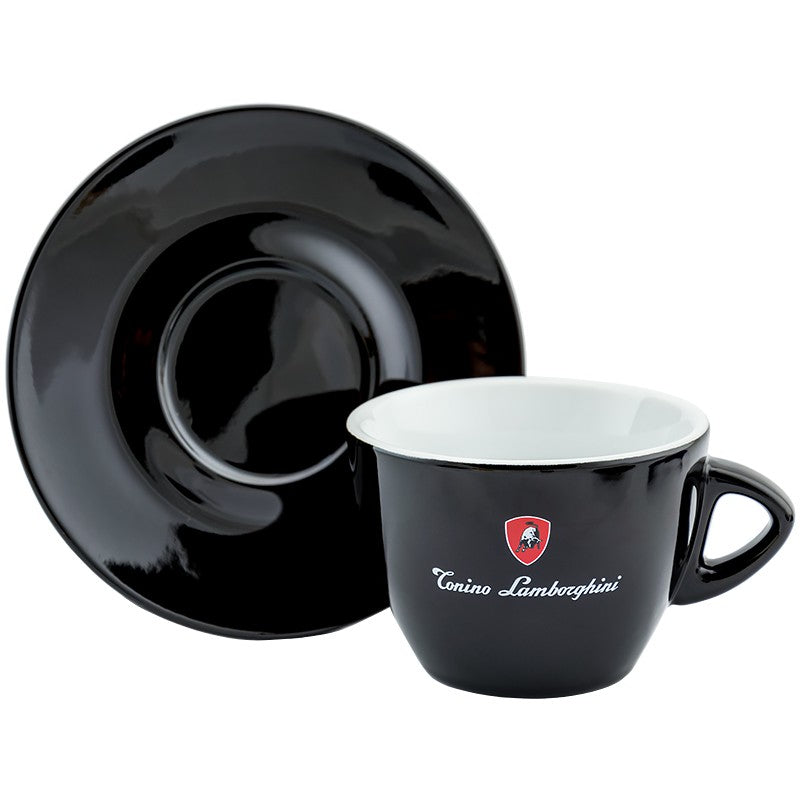 Керамическая чашка для латте Tonino Lamborghini Latte 548C с блюдцем, черная, 260 мл