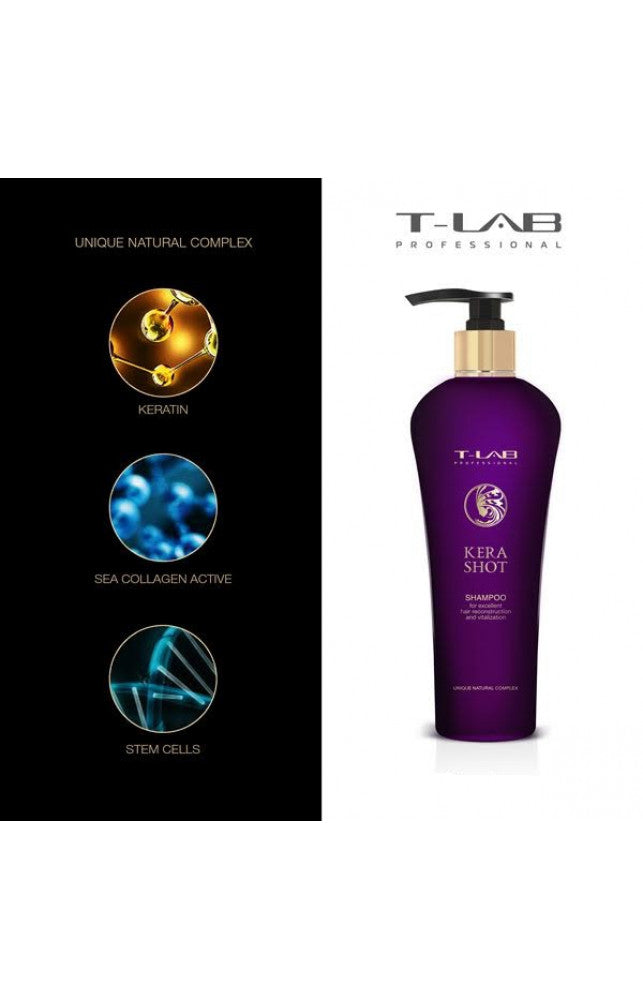 T-LAB Professional Kera Shot Šampūnas plaukų atstatymui ir atgaivinimui 750 ml +dovana prabangus namų kvapas su lazdelėmis