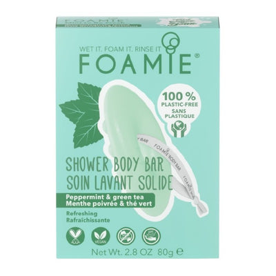 Kietasis kūno prausiklis Foamie 2 in 1 Body Bar Mint To Be Fresh FMBBMF1001, drėkinantis, su pipirmėčių aliejumi ir žaliąja arbata