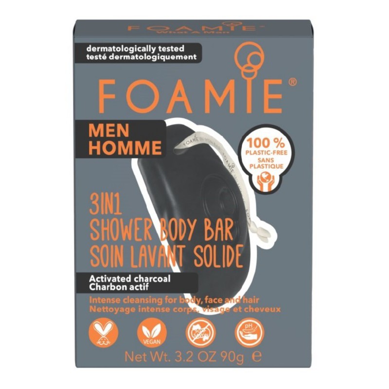 Foamie 3 in 1 Shower Body Bar For Men Dark FMBBCH2001, with activated carbon
