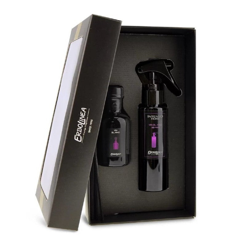 Kvapų namams rinkinys Erbolinea Prestige Vin Di Vino ERBGIFTPACK2, sudaro: purškiamas kvapas namams ir kvapas lazdelėmis, 100 ml ir 50 ml