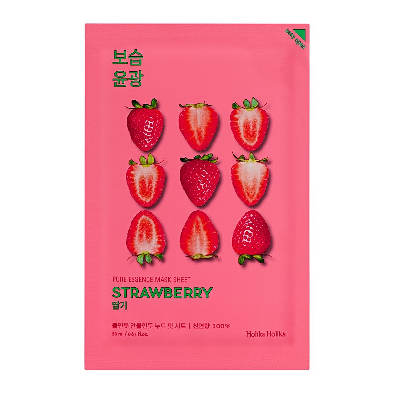 Sheet face mask with strawberry extract Holika Holika Pure Essence Mask Sheet - Strawberry brightens facial skin 20 ml