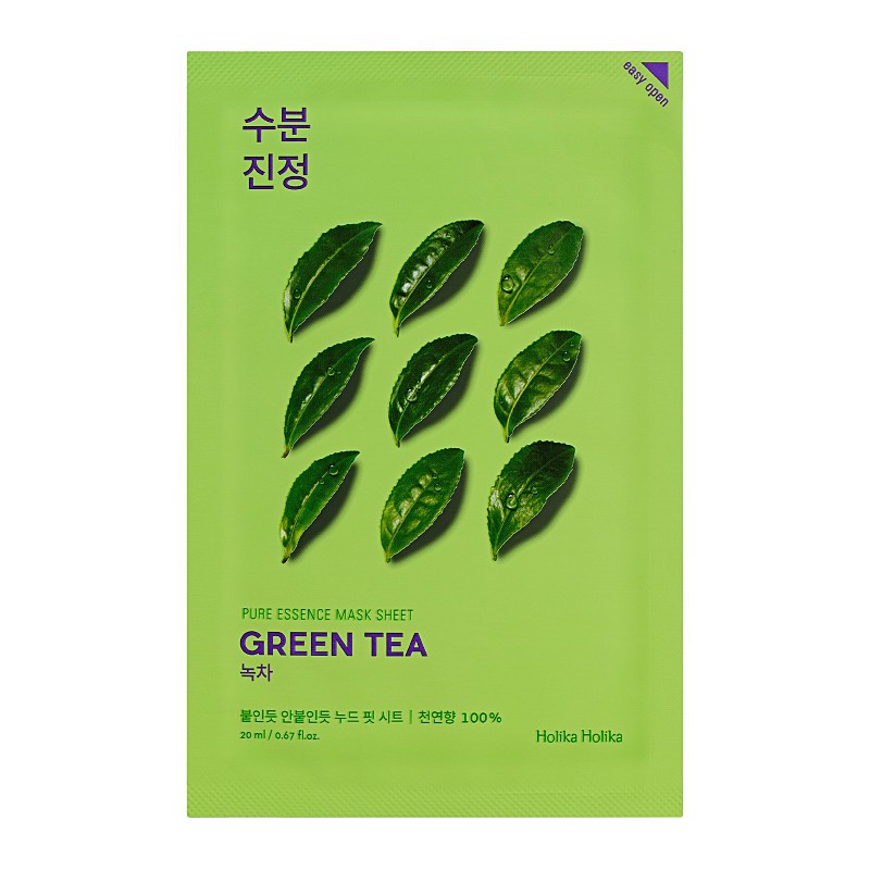 Lakštinė veido kaukė su žaliosios arbatos ekstraktu Holika Holika Pure Essence Mask Sheet - Green Tea atgaivina odą 20 ml