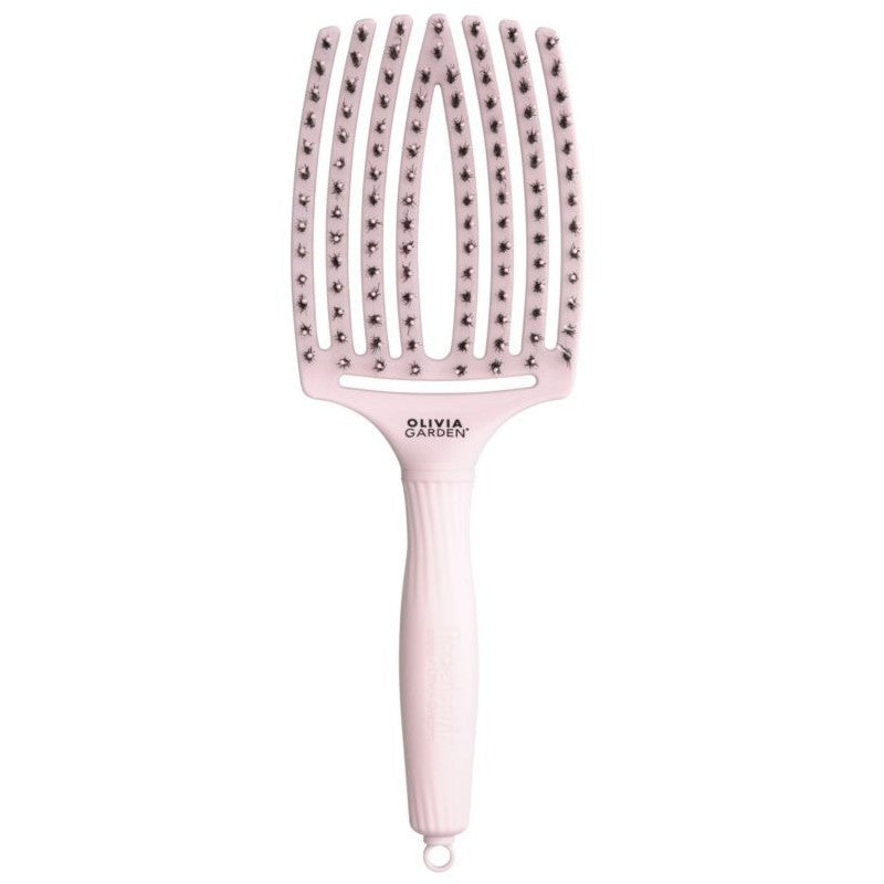 Lenktas šepetys plaukams Olivia Garden Fingerbrush Combo Pastel Pink Large OG01686, skirtas plaukų džiovinimui