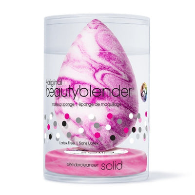 Makiažo kempinėlė BeautyBlender Swirl About Town, su makiažo kempinėlių mini valikliu +dovana Previa kosmetikos priemonė