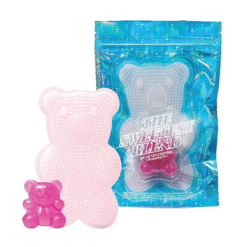 Rinkinys makiažo kempinėlėms valyti BeautyBlender Bear Necessities Cleansing Set BB20208, rinkinį sudaro: silikoninis padelis ir muiliukas "meškiukas"
