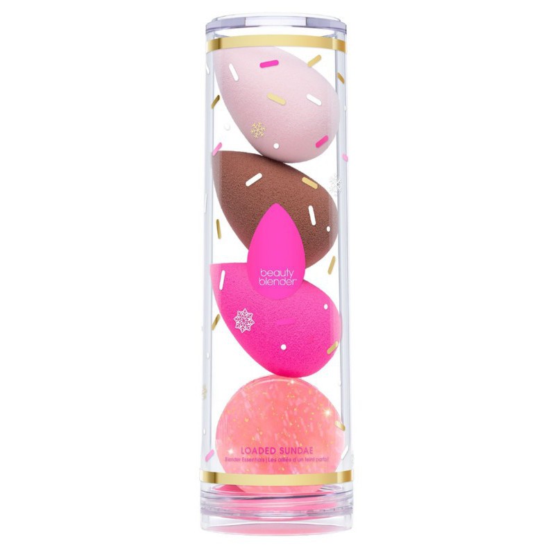 Makeup sponge set BeautyBlender Loaded Sundae Blender Essentials BB27771, the set includes: 3 makeup sponges, 2 soaps and a silicone pad + a gift Previa cosmetic product