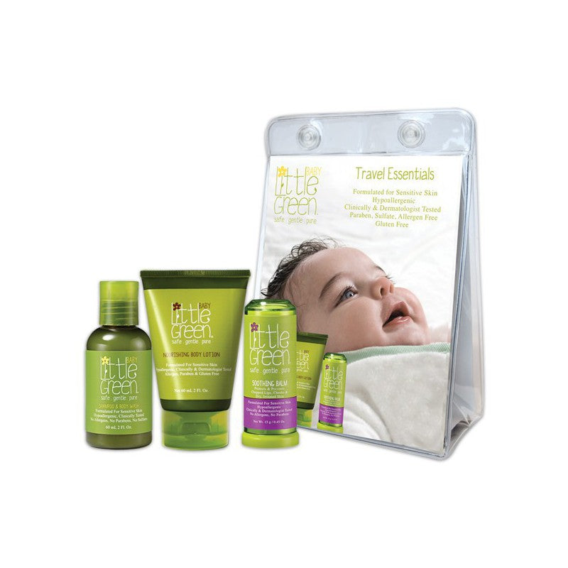 Маленький набор для ухода за волосами и телом Little Green Baby Travel Essentials PRLG13101. В набор входят: шампунь для волос и гель для душа 60 мл, детский лосьон для тела 60 мл и успокаивающий бальзам для тела 13 г.