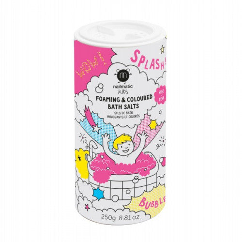 Nailmatic KIDS PINK SALTS Foaming & Coloured Bath Salts Putojanti rožinė vonios druska, 250g