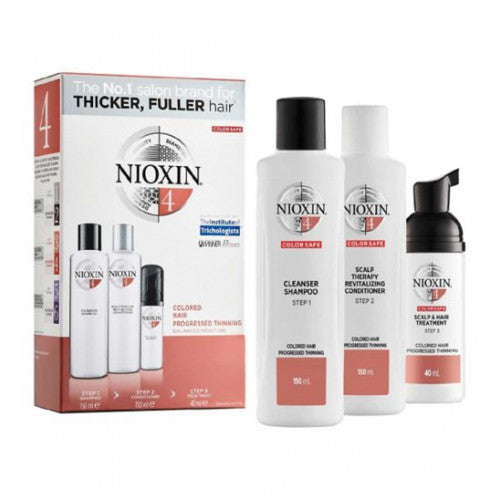 Nioxin SYS4 Care System Trial Kit Galvos odos ir plaukų priežiūros rinkinys dažytiems, stipriai retėjantiems plaukams