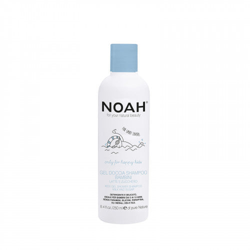 Noah Kids Gel Shower Shampoo Dušo gelis ir šampūnas su pienu ir cukrumi vaikams, 250ml