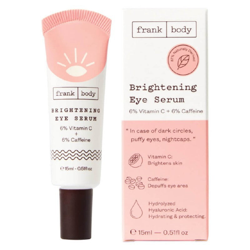 Paakių serumas Frank Body Brightening Eye Serum EBS015BAERC6, skaistinantis paakių odą, su vitaminu C, kofeinu ir hialuronu, 15 ml