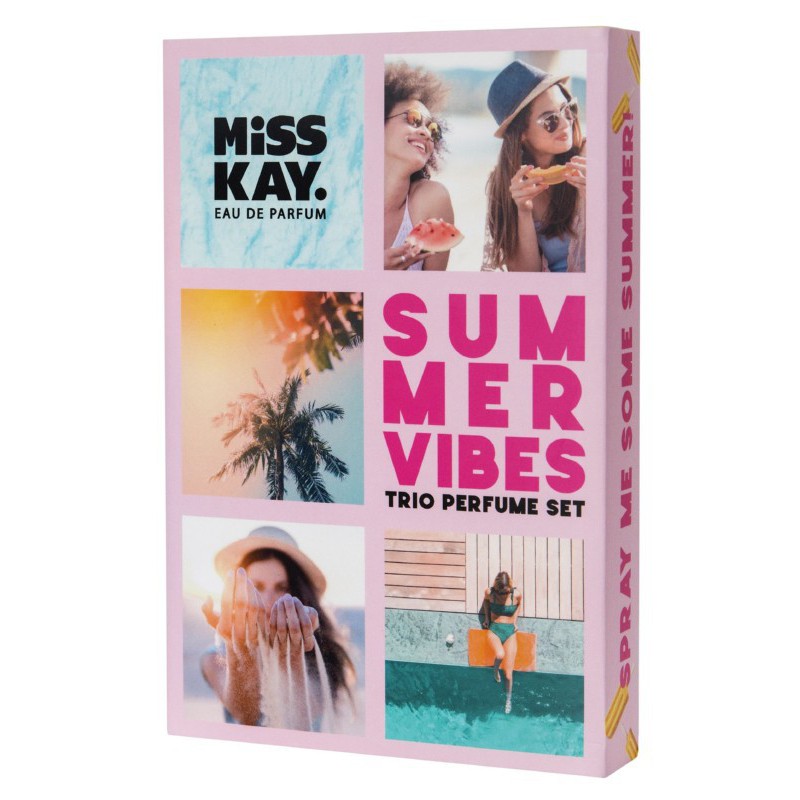 Parfumuoto vandens rinkinys Miss Kay Summer Vibes Kit sudaro 3 kvapai, 25 ml x 3 Limited edition