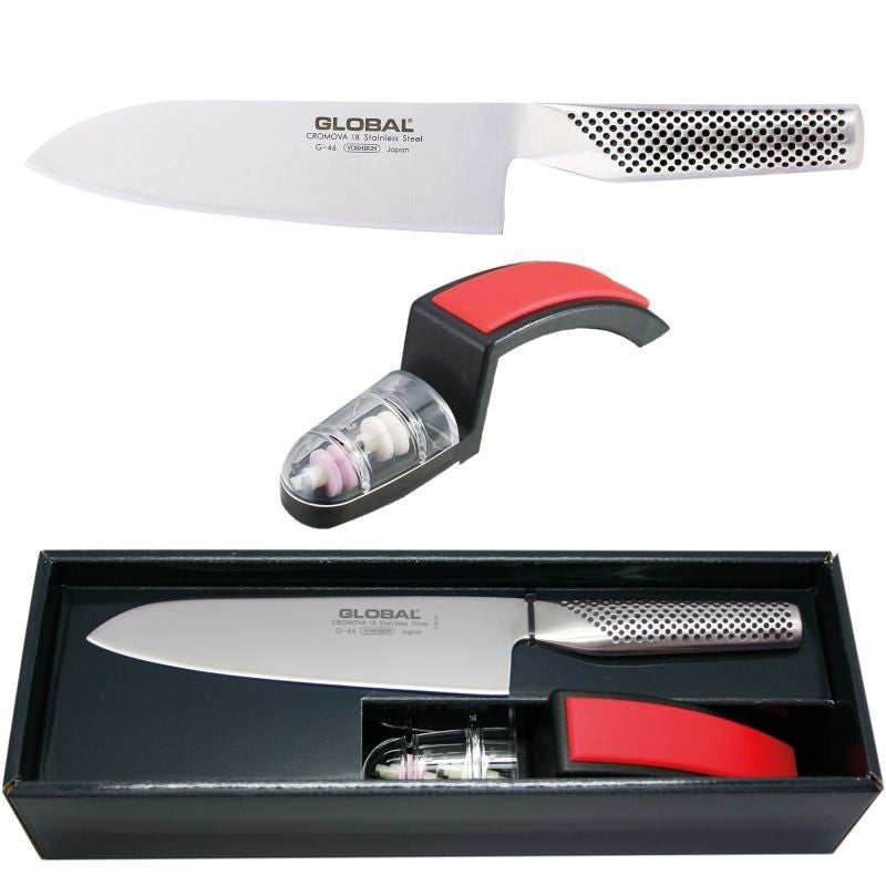 Knife set Global+ sharpener