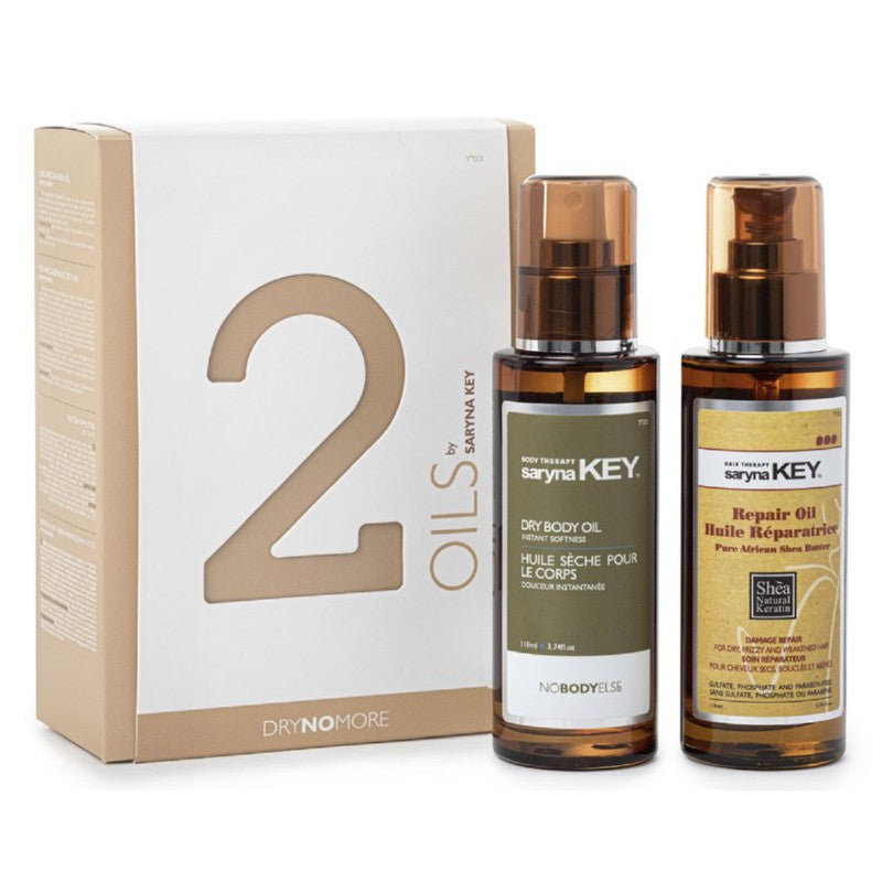 Plaukų ir kūno priežiūros priemonių rinkinys Saryna KEY Set 2 Oils Damage Repair Body Oil & Hair Oil, skirtas pažeistiems plaukams +dovana prabangus namų kvapas/žvakė