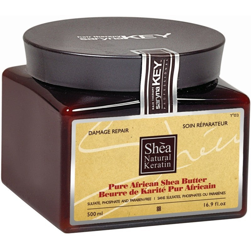 Plaukų kaukė Saryna KEY Damage Repair Pure African Shea Butter, su taukmedžio sviestu, atstatomoji, skirta pažeistiems plaukams 500 ml +dovana prabangus namų kvapas/žvakė