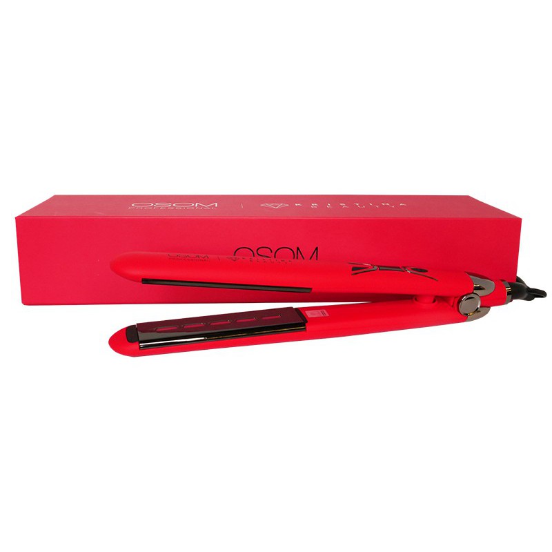 Plaukų tiesintuvas OSOM Professional Red, raudonas, su infraraudonaisiais spinduliais, 230C, 50W +dovana Previa plaukų priemonė