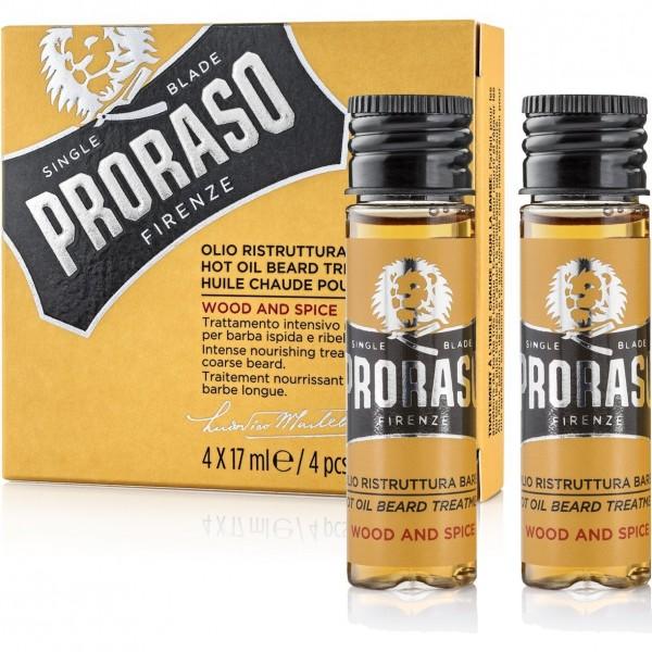 Proraso Wood & Spice Hot Oil Beard Treatment Karštas aliejus barzdos priežiūrai, 4x17 ml