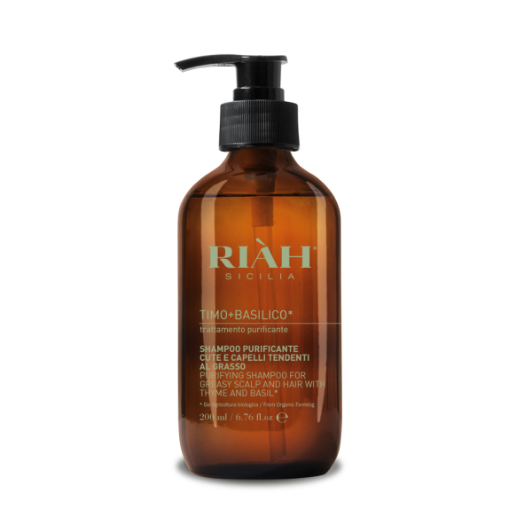 RIAH Purifying Shampoo With Thyme & Basil Valomasis šampūnas su čiobrelių ir bazilikų ekstraktu, 200ml