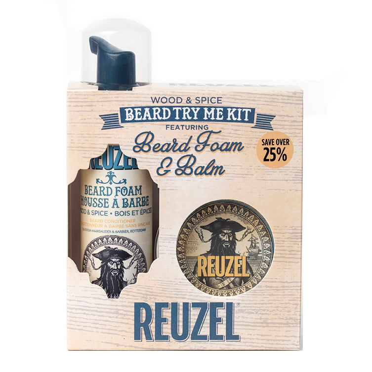 Reuzel Beard Try Me Kit: Wood &amp; Spice Beard Foam 70ml+ Beard Balm 35g