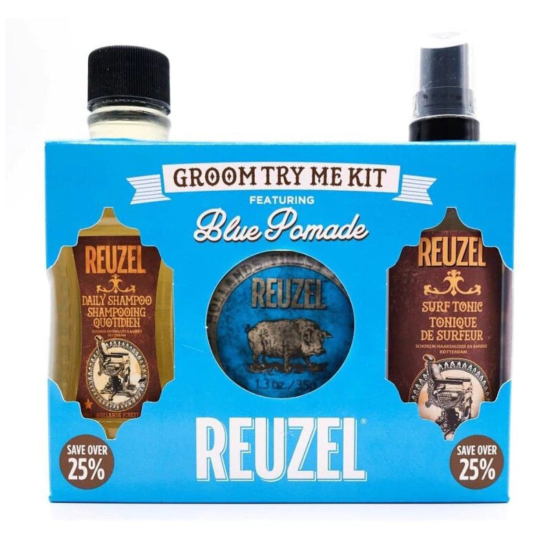 Reuzel Groom Try Me Kit - Blue Plaukų Priežiūros Rinkinys +dovana Reuzel priemonė