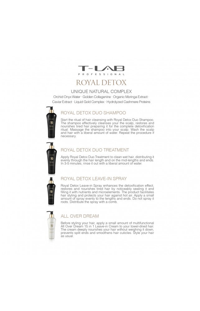 T-LAB Professional Royal Detox Duo Treatment Detoksikuojantis kondicionierius-kaukė 250 ml +dovana prabangus namų kvapas su lazdelėmis