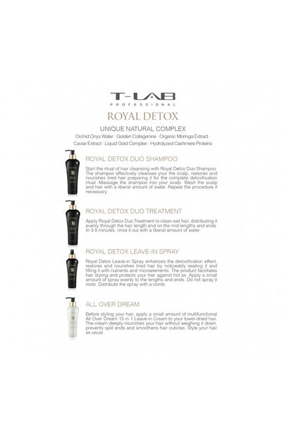 T-LAB Professional Royal Detox Duo Treatment Detoksikuojantis kondicionierius-kaukė 300 ml +dovana prabangus namų kvapas su lazdelėmis