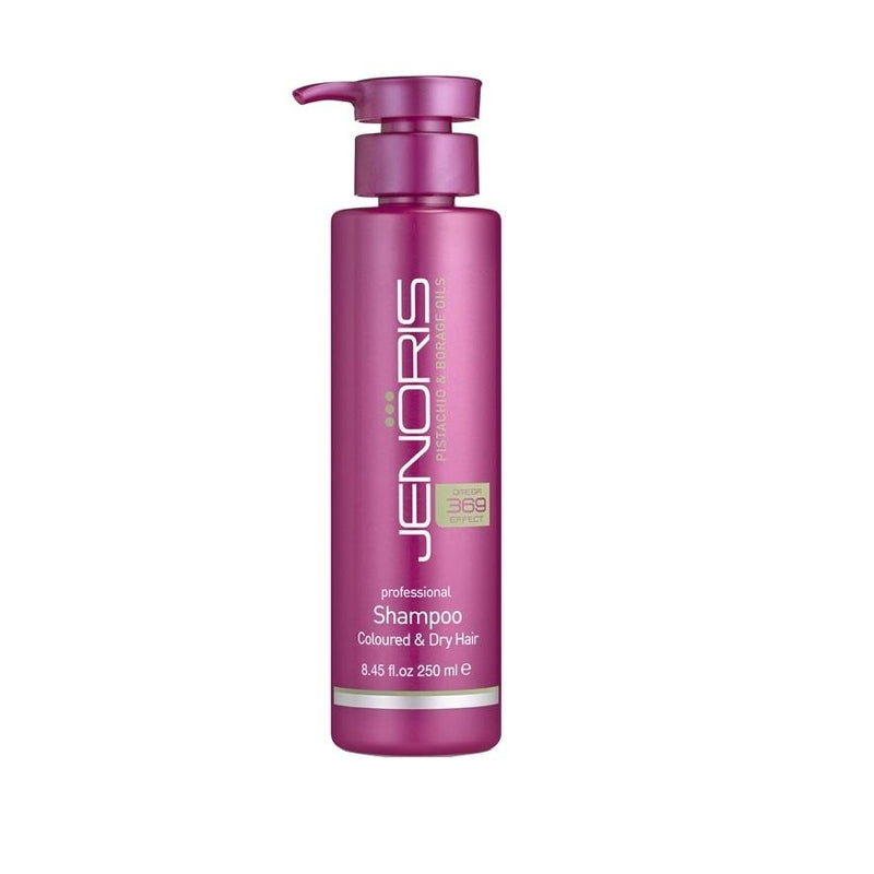 Šampūnas plaukams Jenoris Professional Shampoo Coloured & Dry Hair su pistacijų aliejumi, sausiems ir dažytiems plaukams (2 dydžiai)-Beauty chest