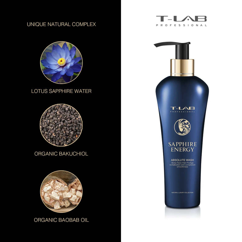 T-LAB Professional Sapphire Energy Absolute Wash Luxury body wash and Sapphire Energy Absolute Cream Luxury body cream + gift luxury home fragrance with sticks 