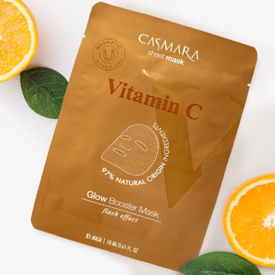 Skaistinamoji veido kaukė Casmara Glow Booster Sheet Mask Vitamin C CASA75001, su vitaminu C ir niacinamidu, magnetinė technologija