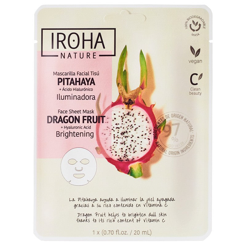 Iroha Brightening Face Sheet Mask Dragon Fruit &amp; Hyaluronic Acid MTIN27, with dragon fruit and hyaluronic acid