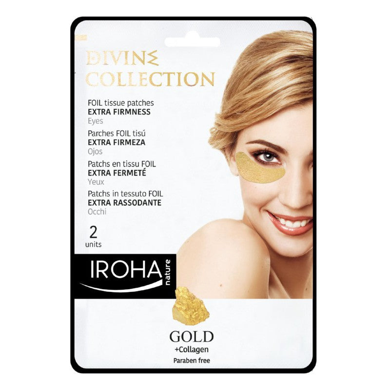 Stangrinamoji paakių kaukė Iroha Divine Collection Foil Tissue Patches Extra Firmness folijinė su 24K auksu ir kolagenu 2 vnt