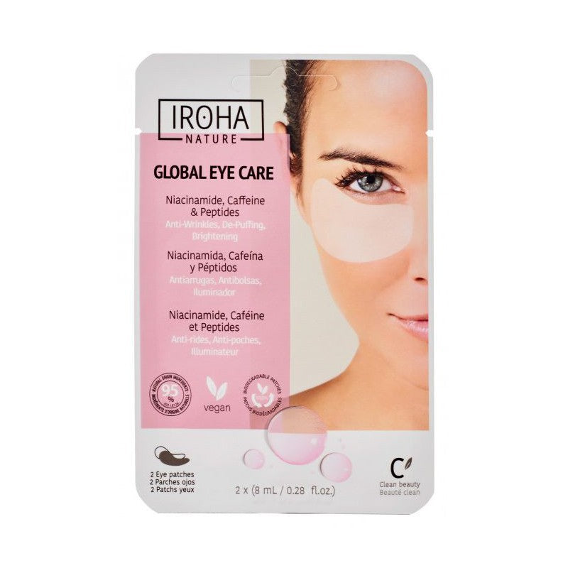 Firming eye mask Iroha Nature Sheet Eye Patches PIN10, with niacinamide, caffeine and peptides, 2 pcs.