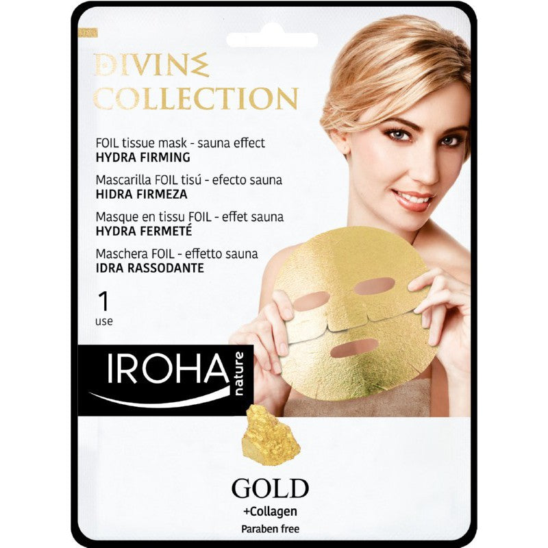 Firming facial mask Iroha Divine Collection FOIL Tissue Mask Hydra Firming MTIN14, with 24K gold and collagen, 25 ml