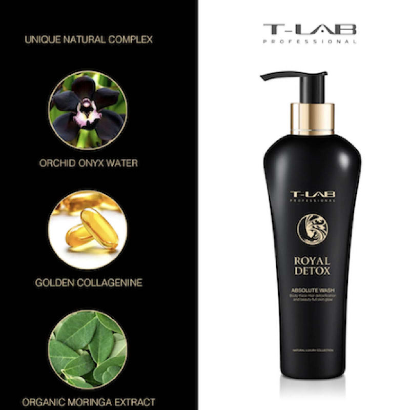 T-LAB Professional Set Royal Detox Absolute Cream Luxury body cream and Royal Detox Absolute Wash Luxury body wash + gift luxury home fragrance with sticks