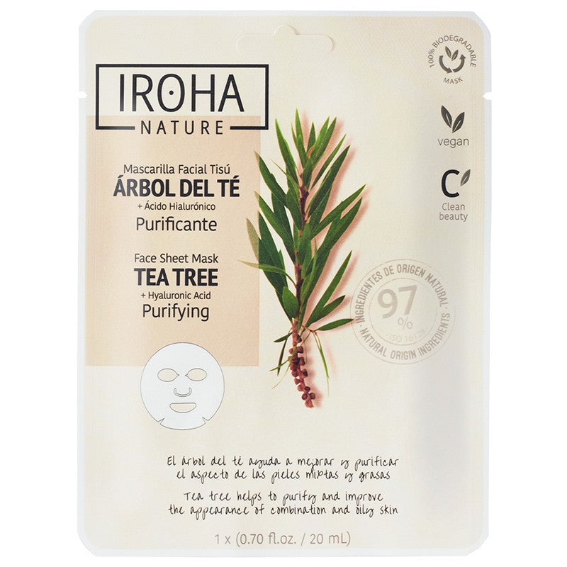 Iroha Purifying Face Sheet Mask Tea Tree &amp; Hyaluronic Acid MTIN26, with tea tree and hyaluronic acid