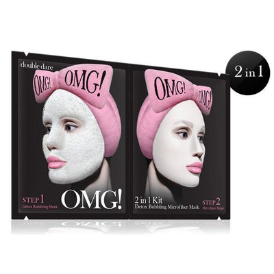 Veido kaukių rinkinys OMG! 2 IN 1 KIT Detox Bubbling Microfiber Mask: detoksikuojanti/valanti veido kaukė ir maitinanti veido kaukė-Beauty chest