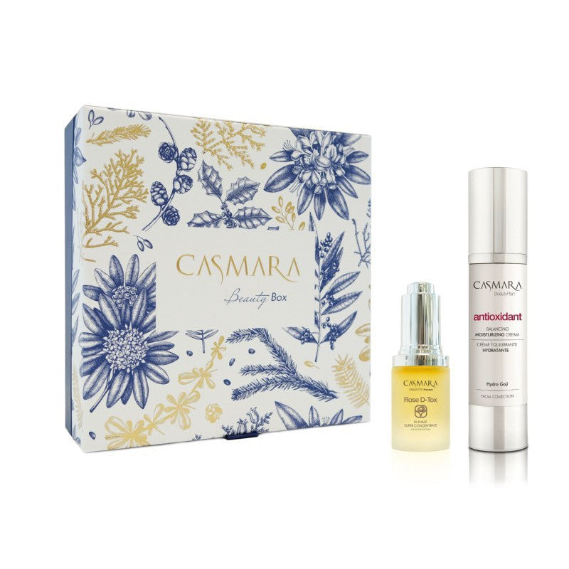 Veido odos priežūros rinkinys Casmara Beauty Box Antioxidant & Rose D-Tox Limited Edition Box CASAL802, rinkinį sudaro: koncentratas veidui 15 ml, veido kremas 50 ml