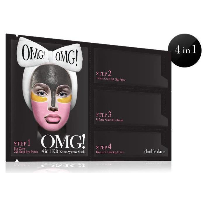 Veido priežiūros priemonių rinkinys OMG! 4 IN 1 KIT Zone System Mask: paakių pagalvėlės su auksu, giliai valanti ir detoksikuojanti veido kaukė, veido odą atgaivinanti kaukė, odą drėkinantis kremas-Beauty chest