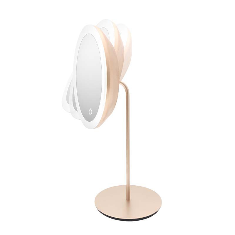 Зеркало на ножке со светодиодной подсветкой Be Osom LED Table Mirror Champagne BEOSOM18DTRGD, цвет шампань, 5X, диаметр 175 мм + подарок Previa средство для волос