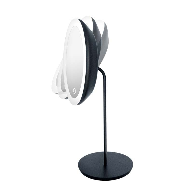 Зеркало на ножке со светодиодной подсветкой Be Osom LED Table Mirror Matte Black BEOSOM18DTRSBK, цвет черный, 5X, диаметр 175 мм + в подарок средство для волос Previa