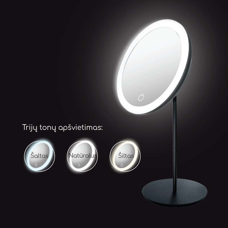 Зеркало на ножке со светодиодной подсветкой Be Osom LED Table Mirror Matte Black BEOSOM18DTRSBK, цвет черный, 5X, диаметр 175 мм + в подарок средство для волос Previa