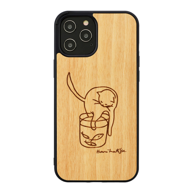 MAN&amp;WOOD case for iPhone 12/12 Pro cat with red fish