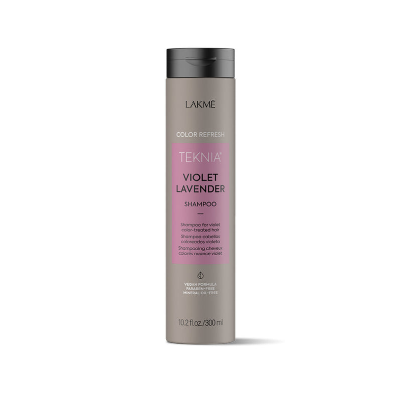 Violetinę spalvą paryškinantis šampūnas Lakme Teknia Violet Levender Shampoo, 300 ml +dovana Previa plaukų priemonė