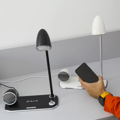 Беспроводное настольное зарядное устройство Tellur Nostalgia, динамик Bluetooth, настольная лампа белая
